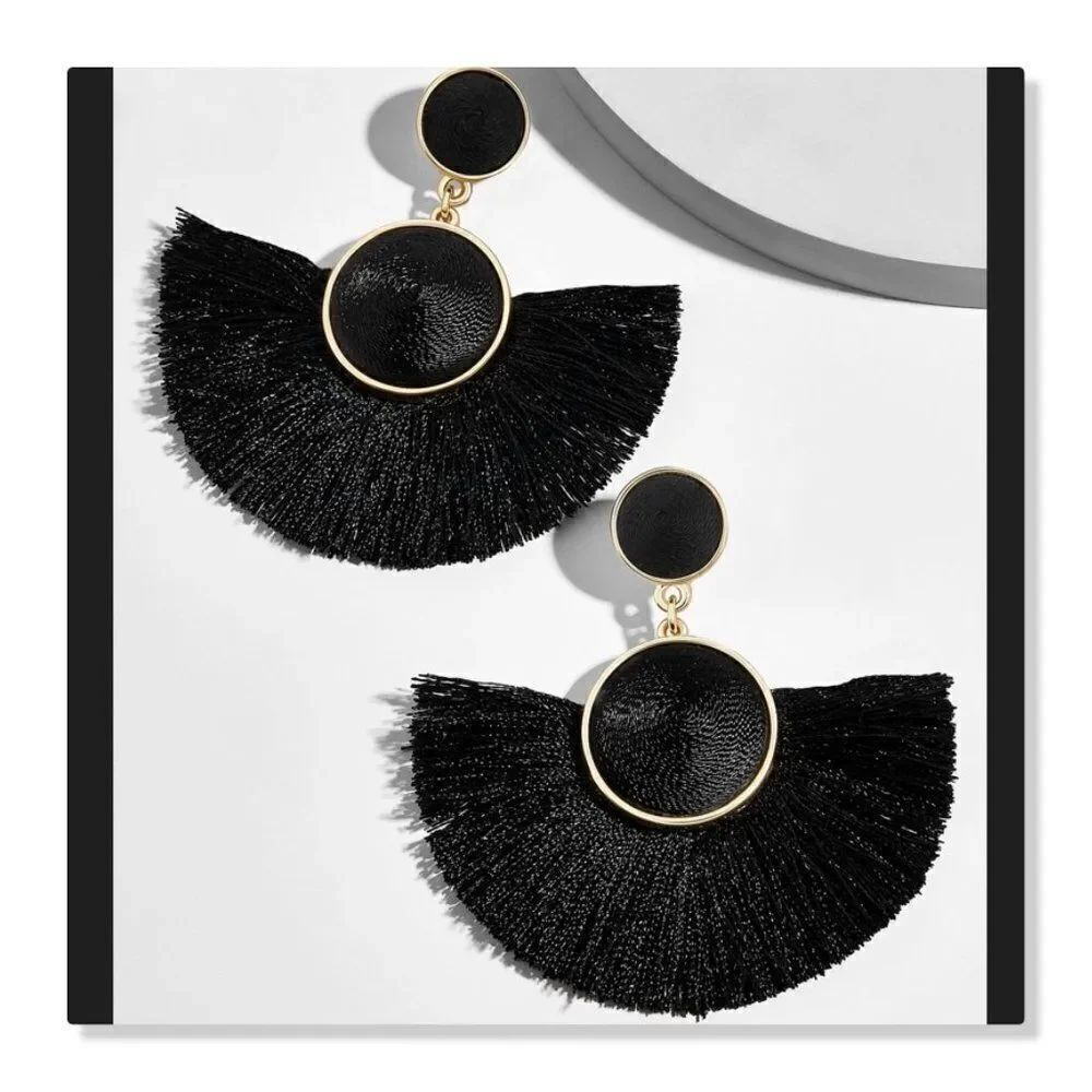 NEW! BaubleBar Marinella Fringe Drop Earrings in Black